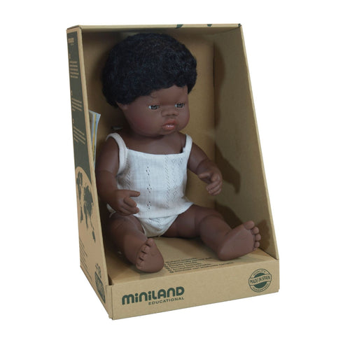 MINILAND - Doll - Anatomically Correct Baby - African Boy (38 cm)
